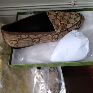 Gucci Brown Loafers with Gold Detailing